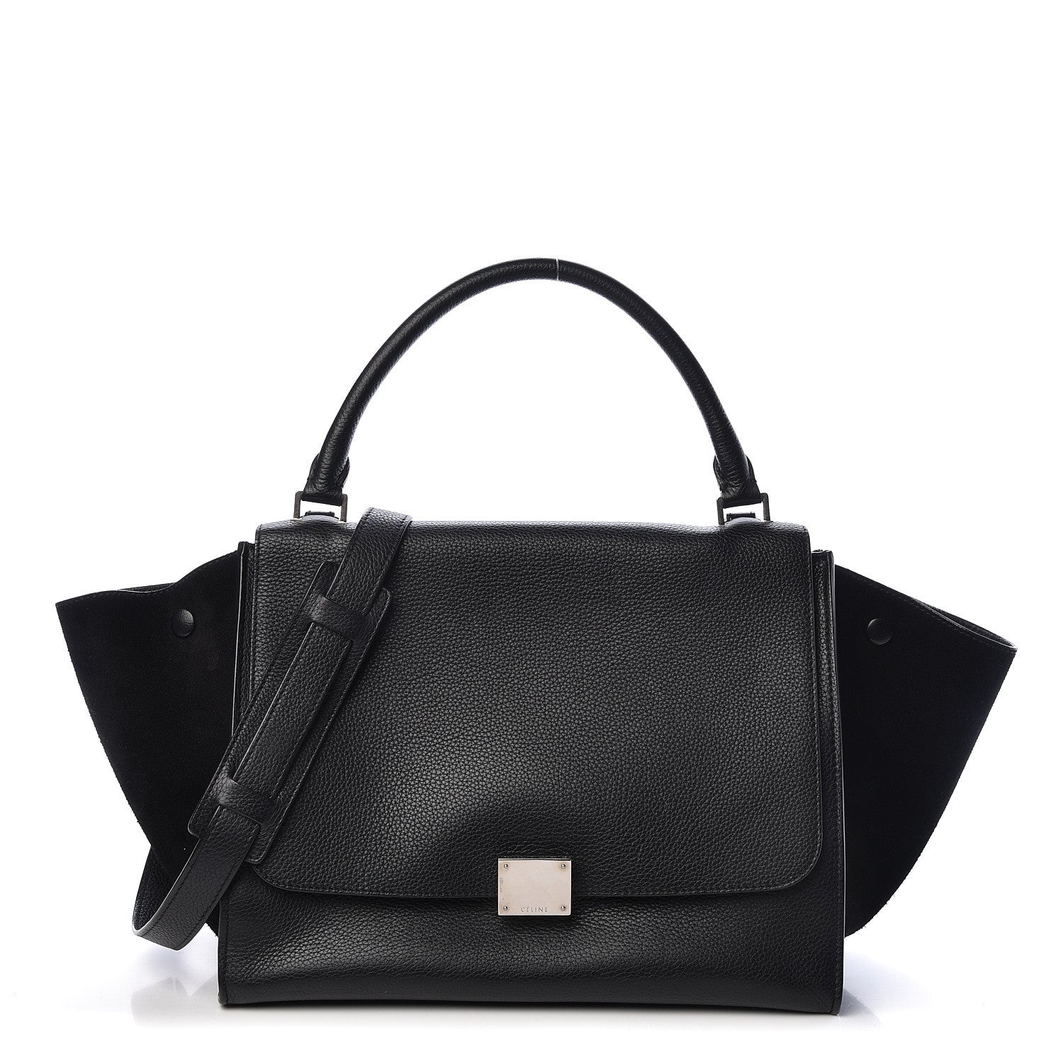 Celine Drummed Calfskin Suede Medium Trapeze Black 1 of 11