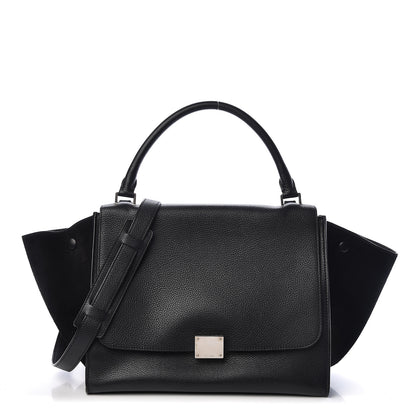 Celine Drummed Calfskin Suede Medium Trapeze Black 1 of 11
