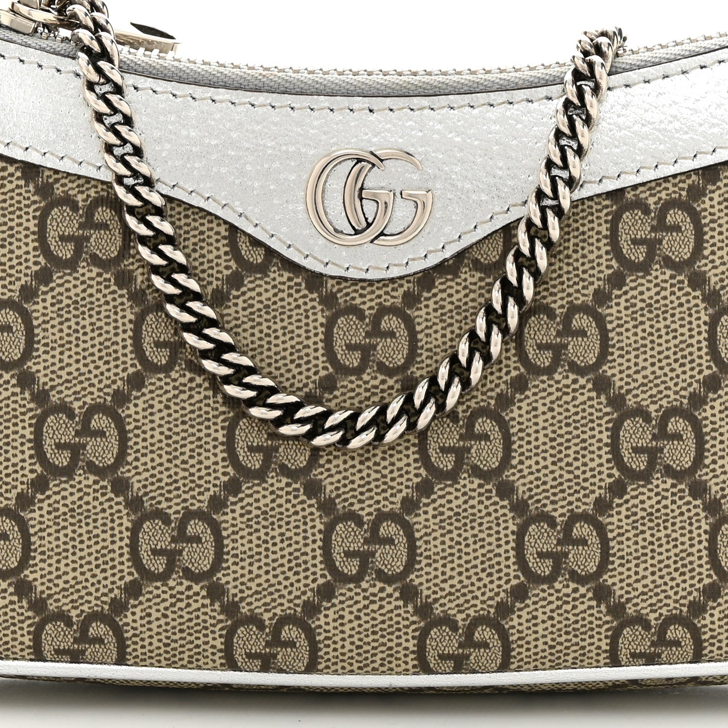 Gucci GG Supreme Monogram Lame Textured Dollar Calfskin Mini Ophidia Chain Bag Beige Ebony Silver 8 of 10