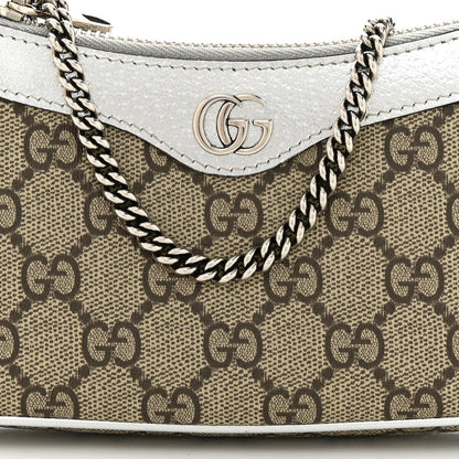 Gucci GG Supreme Monogram Lame Textured Dollar Calfskin Mini Ophidia Chain Bag Beige Ebony Silver 8 of 10