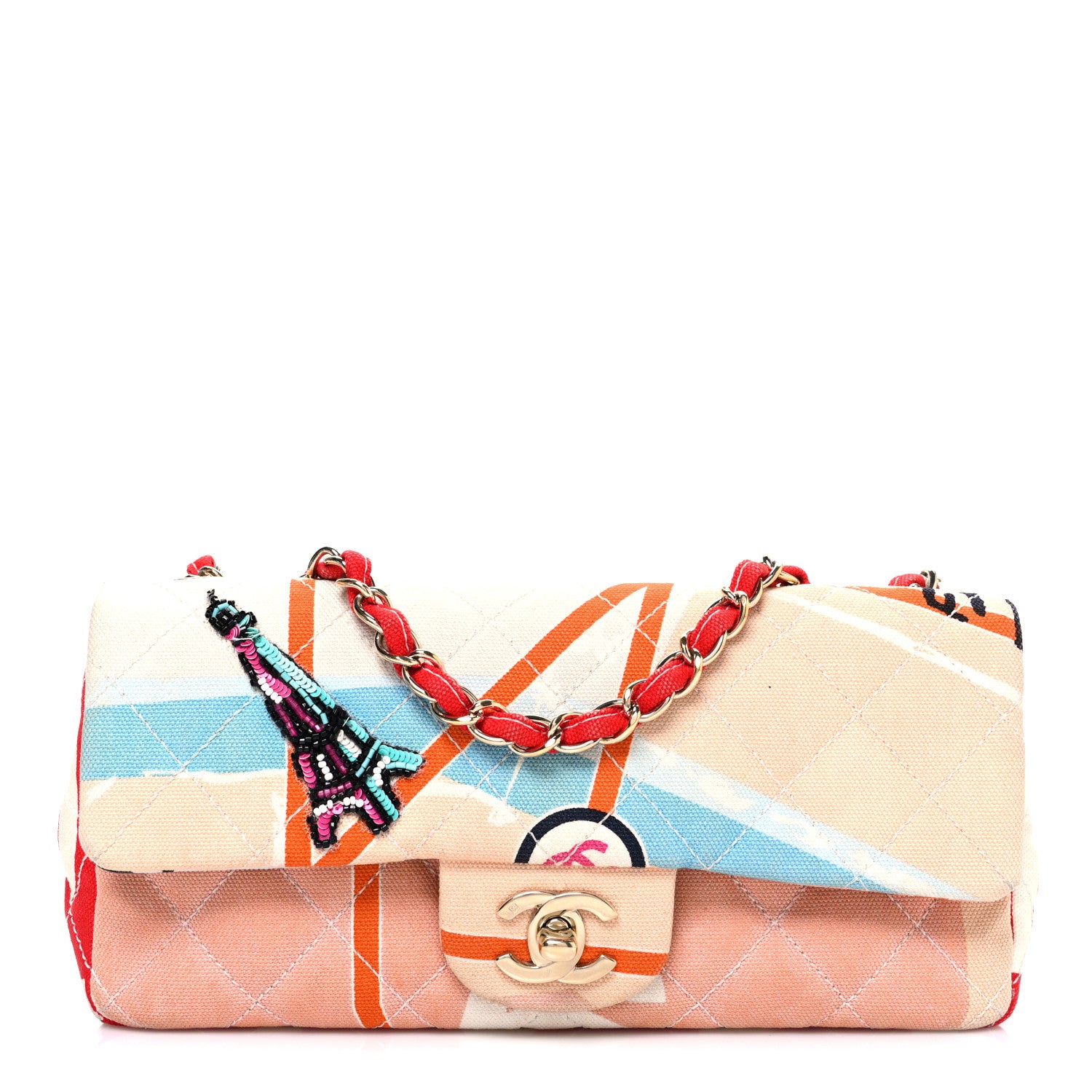 Chanel Canvas Small Printed Eiffel Tower Flap Bag Beige Multicolor 1 of 10