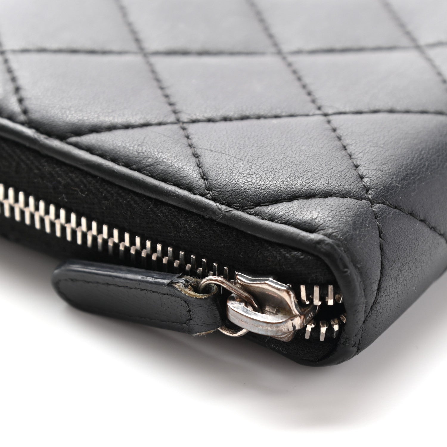 Chanel Lambskin Quilted Large Gusset Zip Around Wallet Black 9 of 11
