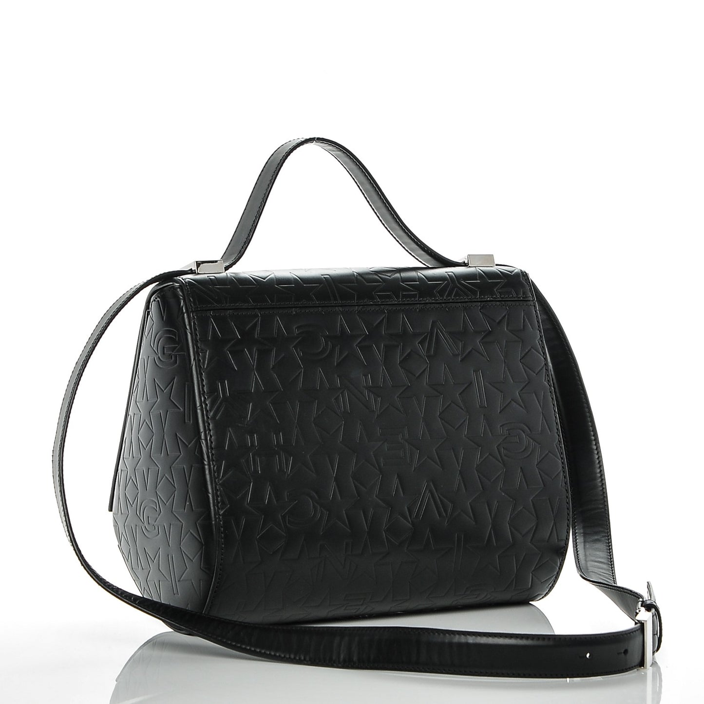 Calfskin Star Embossed Medium Pandora Box Crossbody Bag Black