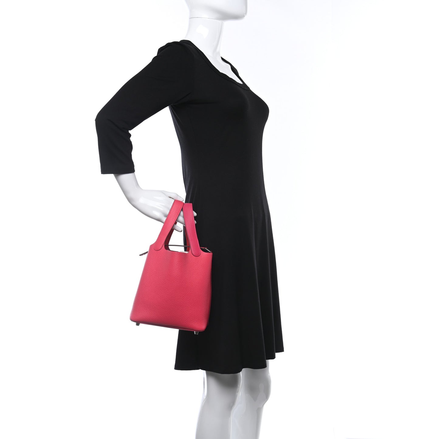 Taurillon Clemence Tri-Color Picotin Lock 18 PM Rose Extreme Rose Mexico Rouge De Coeur