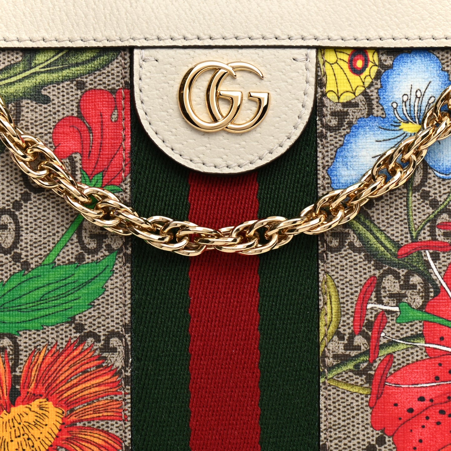 GG Supreme Monogram Flora Web Small Ophidia Chain Shoulder Bag White