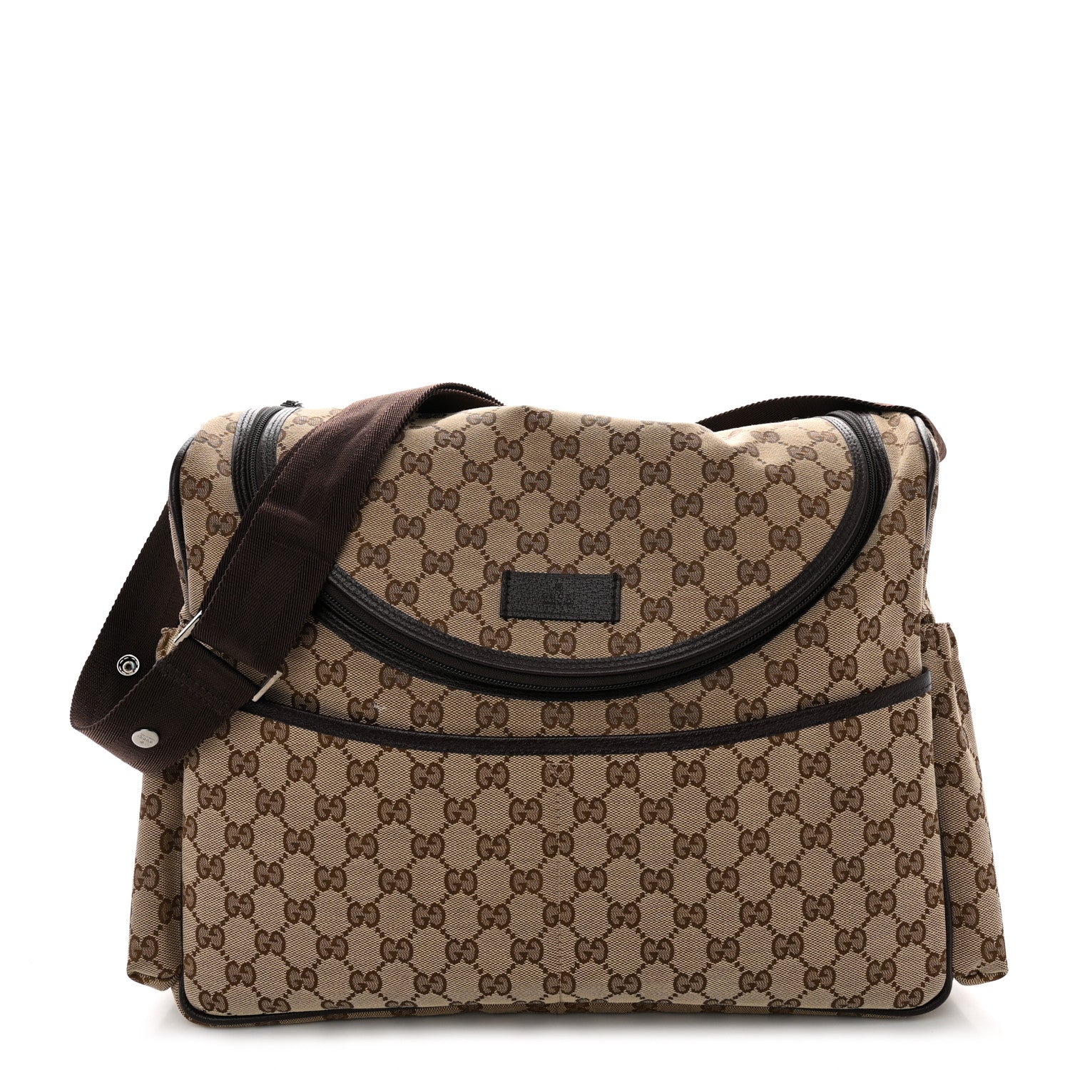 Gucci Monogram Natural Pigskin Large Diaper Bag Beige Ebony Cocoa Dark Chocolate 1 of 12