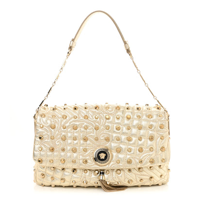 Versace Metallic Nappa Barocco Quilted Studded Calliope Vanitas Shoulder Bag Gold 1 of 9