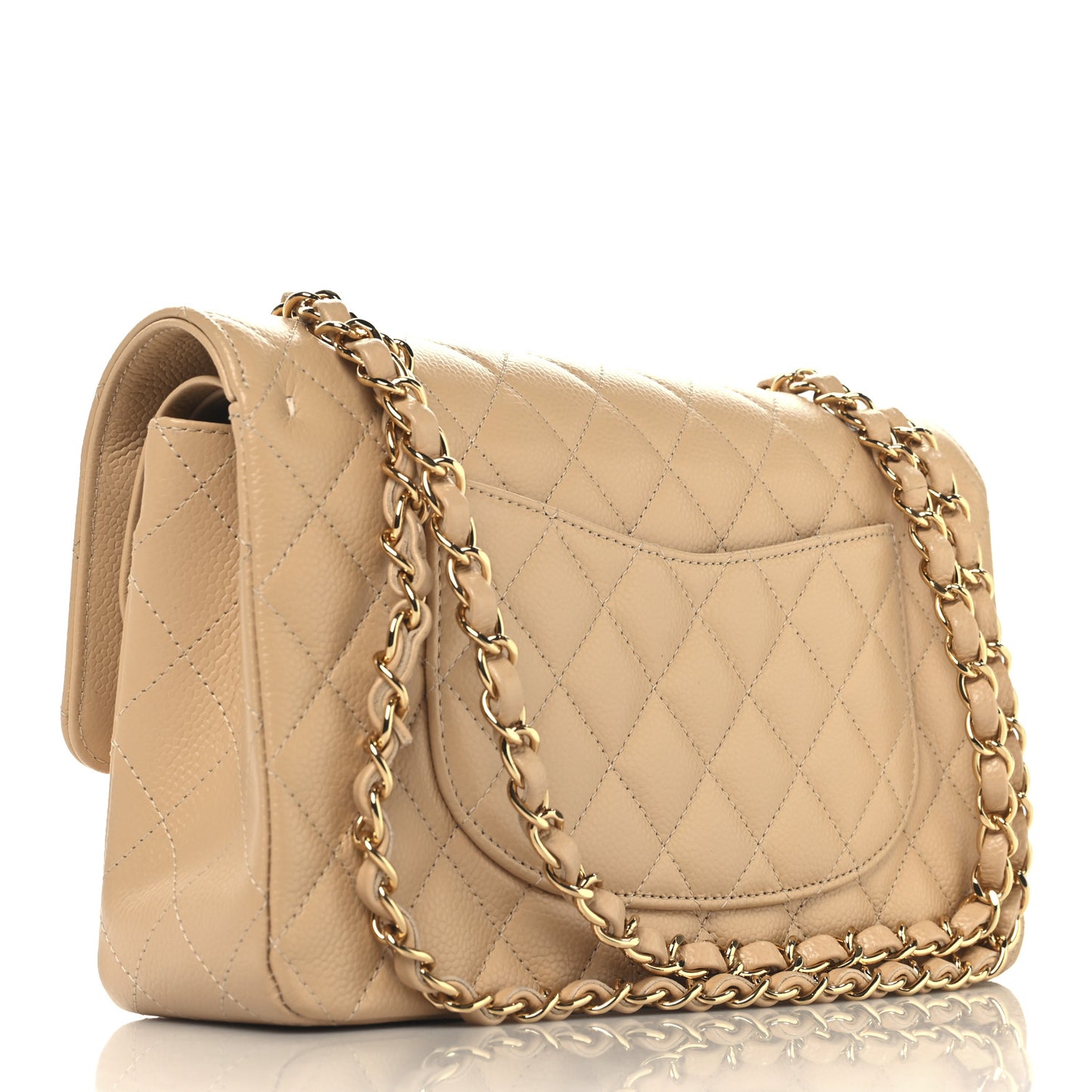 Caviar Quilted Medium Double Flap Beige