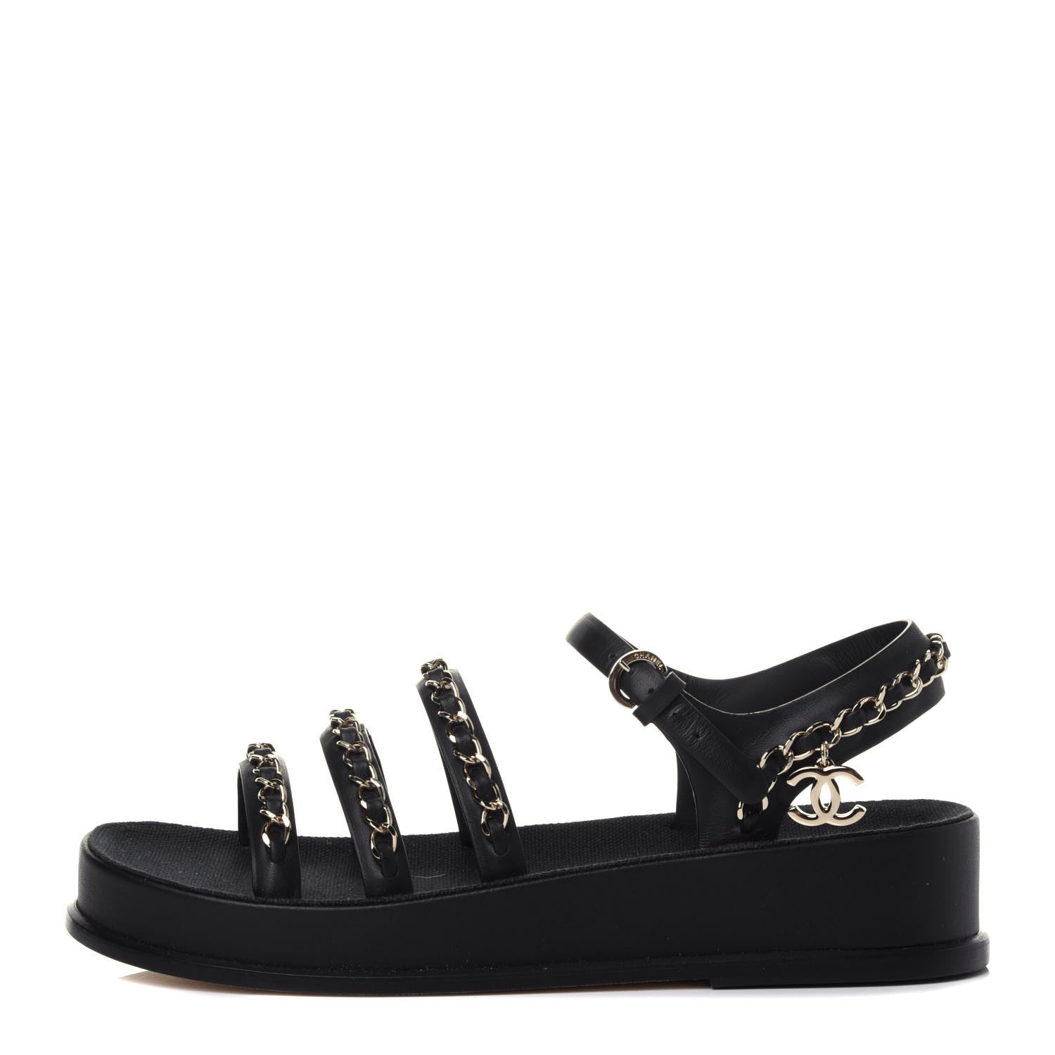 Chanel Calfskin Chain Platform Sandals 36 Black 1 of 12