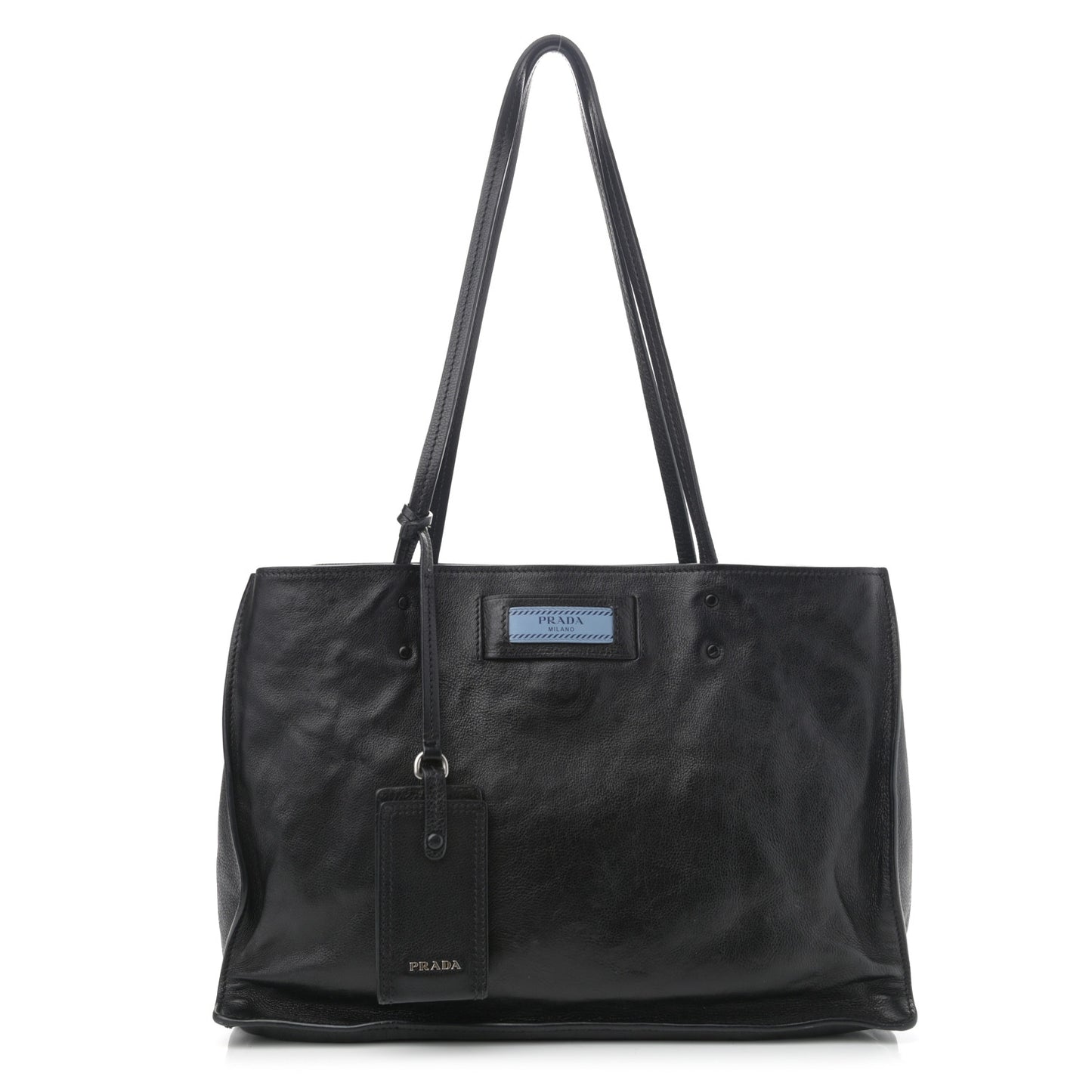 Glace Calfskin Etiquette Shopping Bag Black Astrale