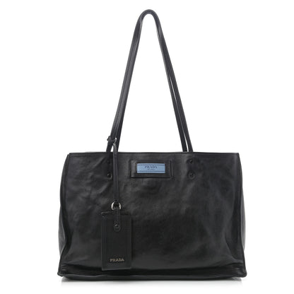 Prada Glace Calfskin Etiquette Shopping Bag Black Astrale 1 of 12