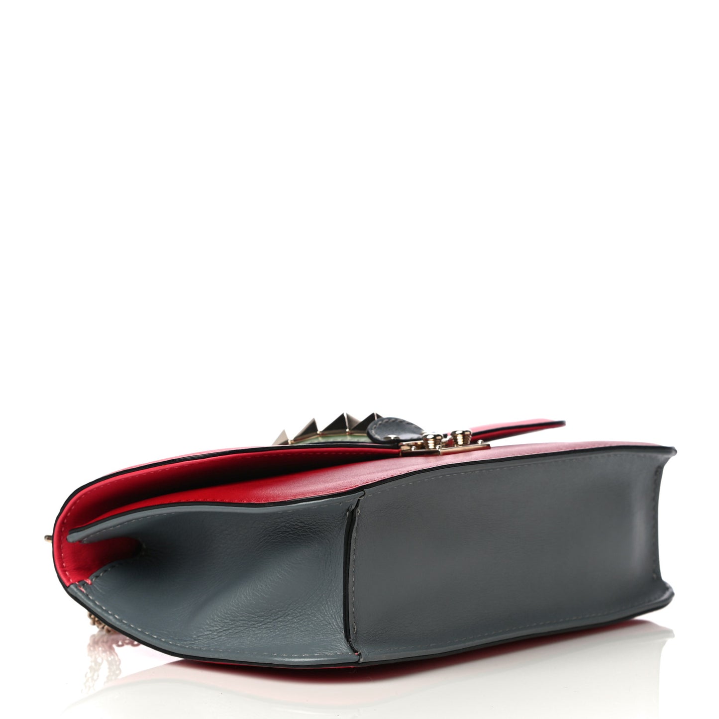 Vitello Medium Glam Lock Rockstud Flap Deep Rose Scarlet Grey Green