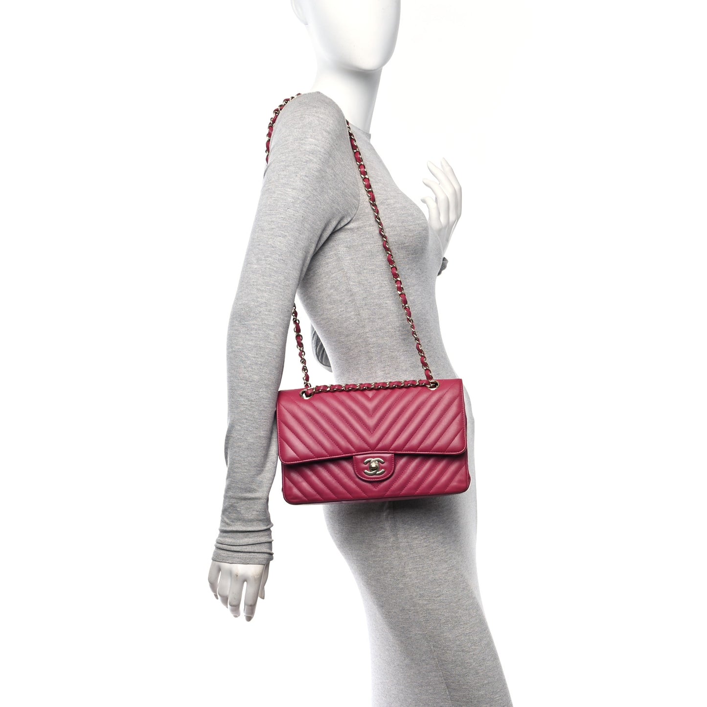 Lambskin Chevron Quilted Medium Double Flap Dark Pink