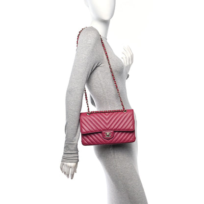 Chanel Lambskin Chevron Quilted Medium Double Flap Dark Pink 2 of 10