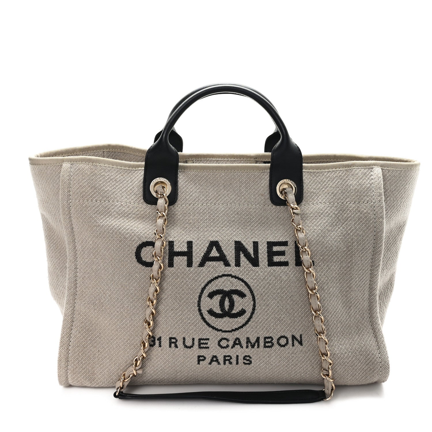 Chanel Mixed Fibers Medium Deauville Tote Beige Black 1 of 11