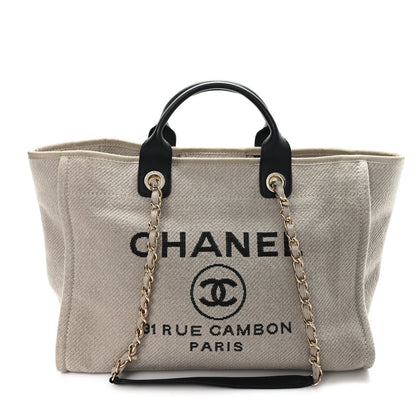 Chanel Mixed Fibers Medium Deauville Tote Beige Black 1 of 11