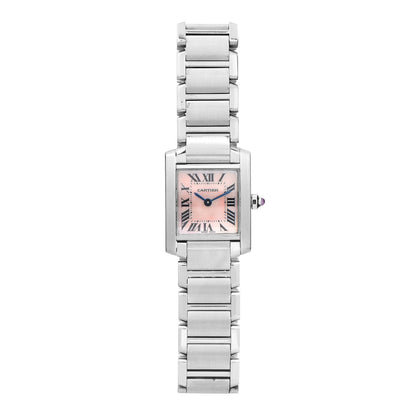 Cartier Stainless Steel Pink Mother of Pearl 20mm Tank Francaise Quartz Watch 1 of 6