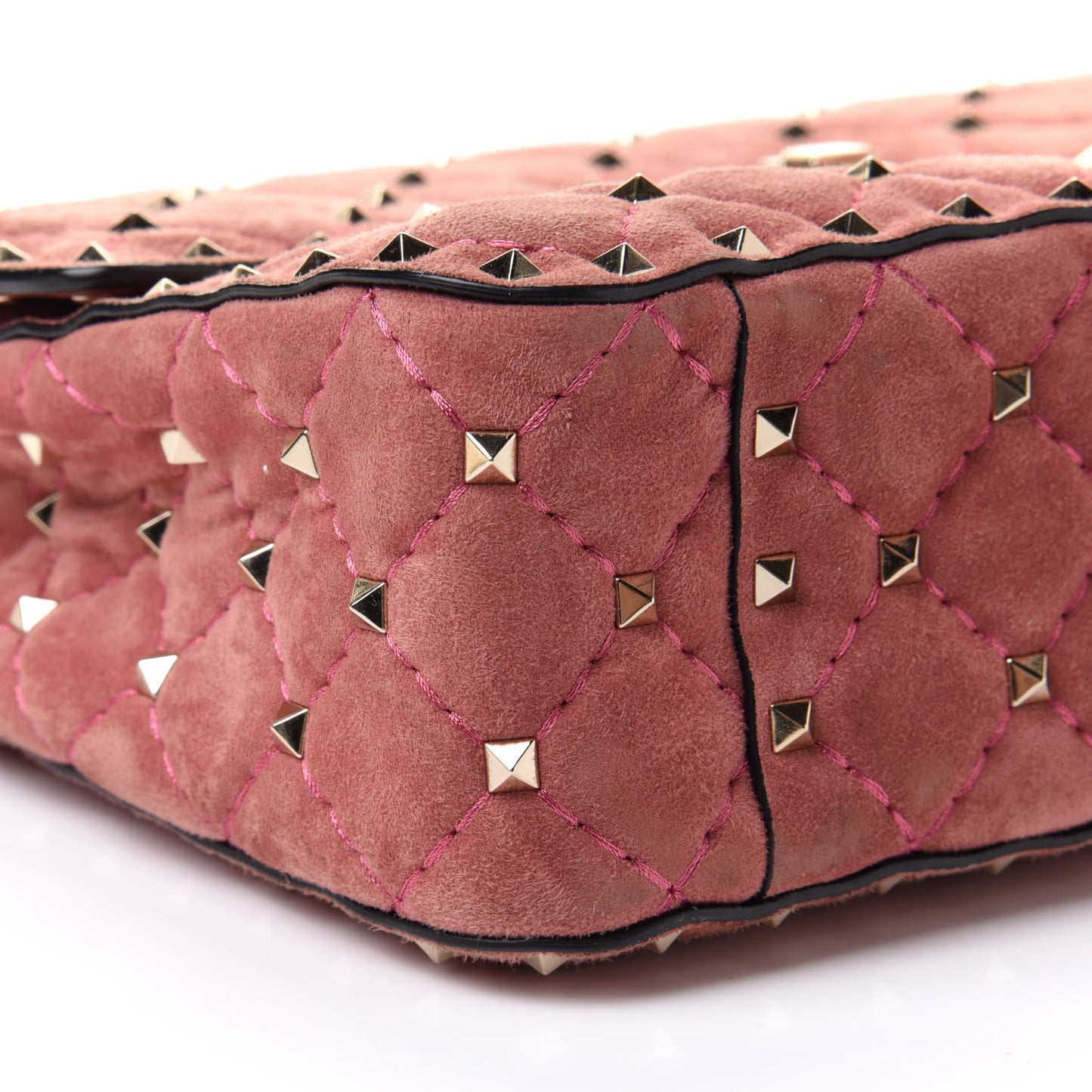 Suede Medium Rockstud Spike Shoulder Bag Antico Rosa