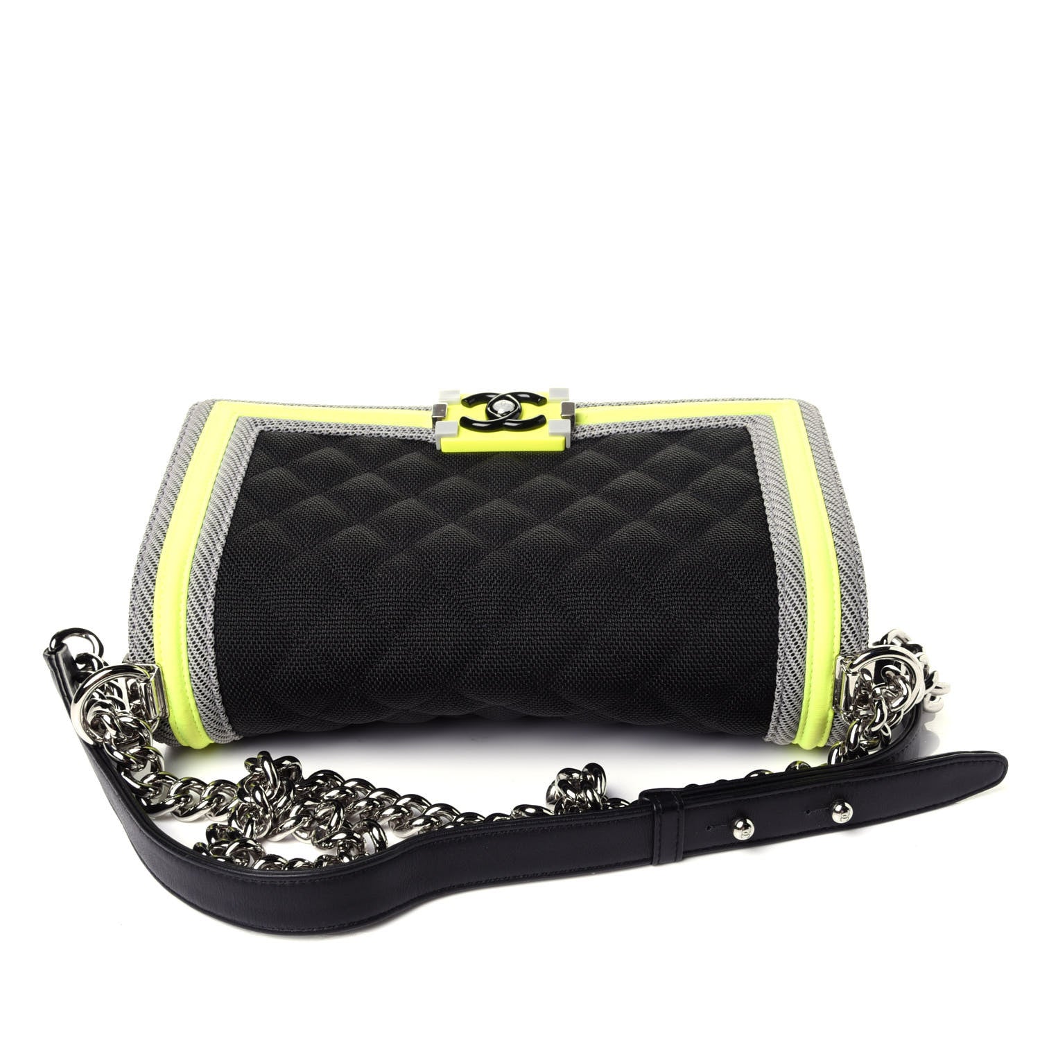 Chanel Canvas Quilted Medium Fluo Boy Flap Black Grey Yellow 11 of 12