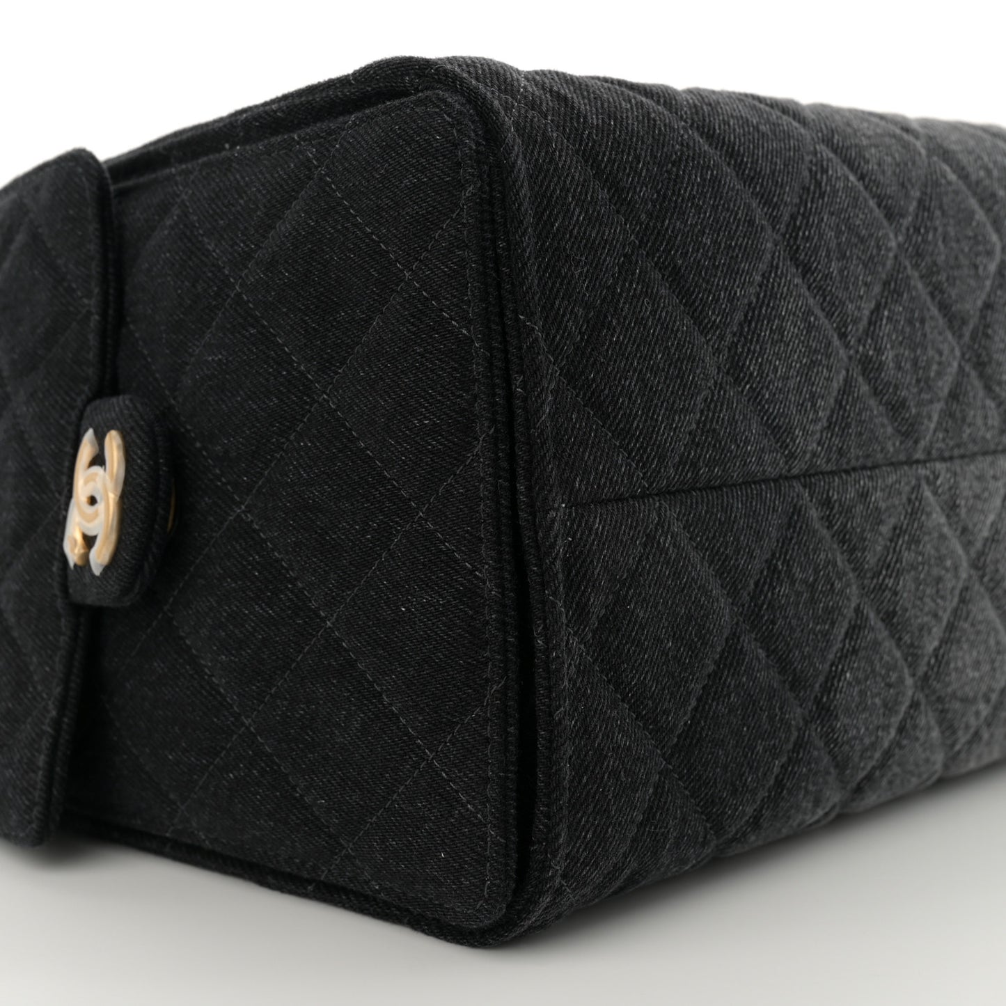 Washed Denim Quilted Medium Chanel 25 Handbag Black