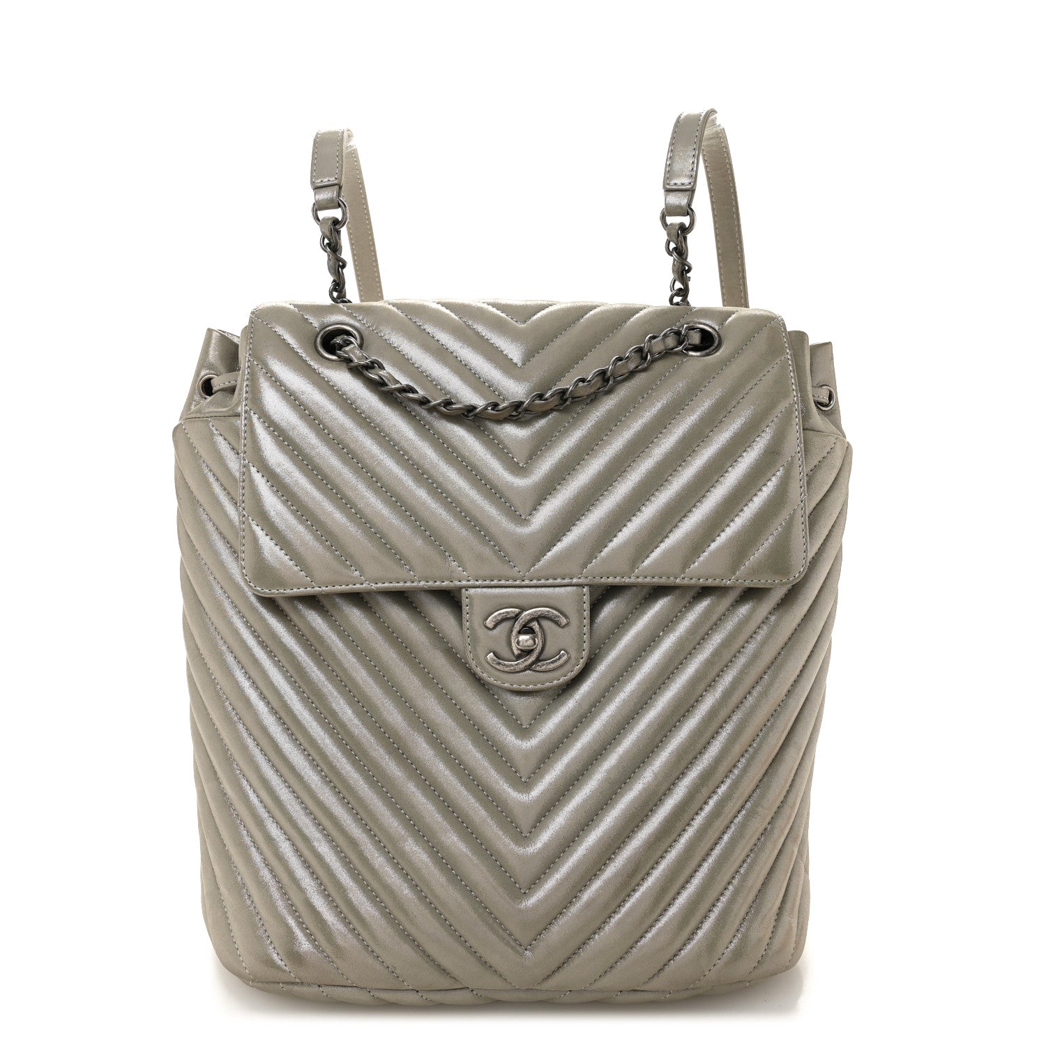 Chanel Iridescent Calfskin Chevron Quilted Small Urban Spirit Backpack Silver 1 of 10