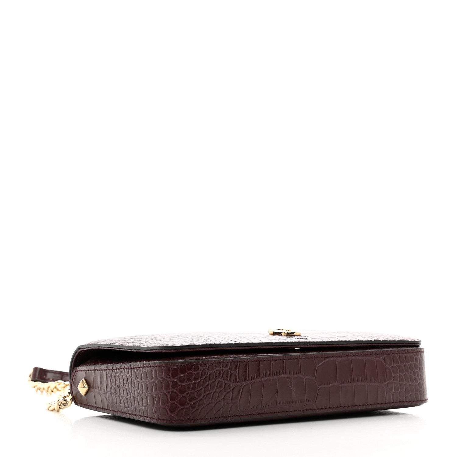 Jimmy Choo Calfskin Crocodile Embossed Palace Wallet On Chain Bordeaux 4 of 11