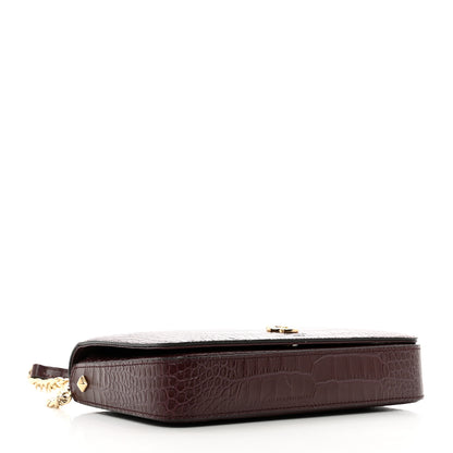 Jimmy Choo Calfskin Crocodile Embossed Palace Wallet On Chain Bordeaux 4 of 11