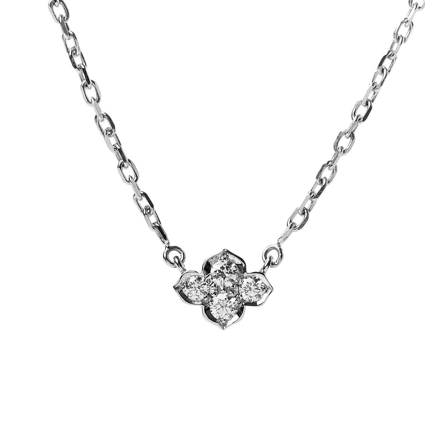 18K White Gold Diamond .14ctw Hindu Floral Pendant Necklace