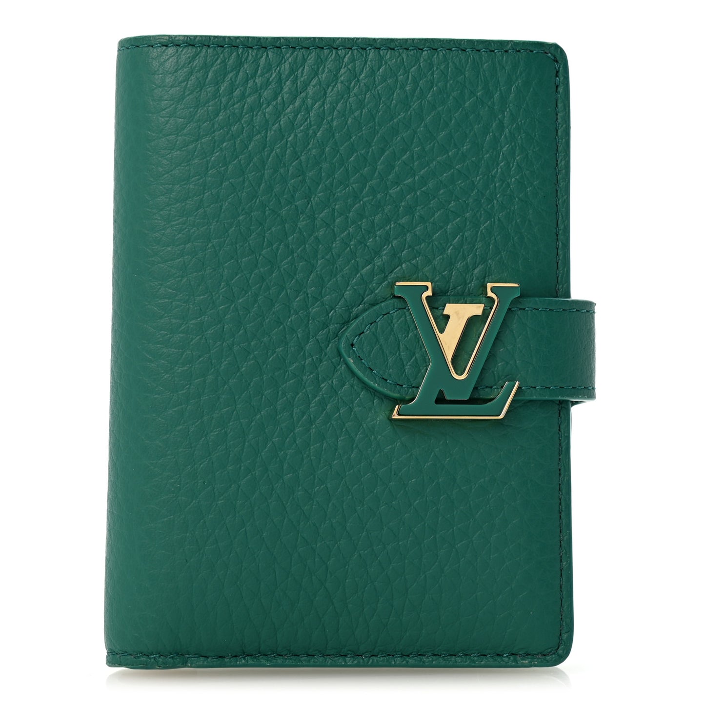 Taurillon Capucines Vertical Compact Wallet Green
