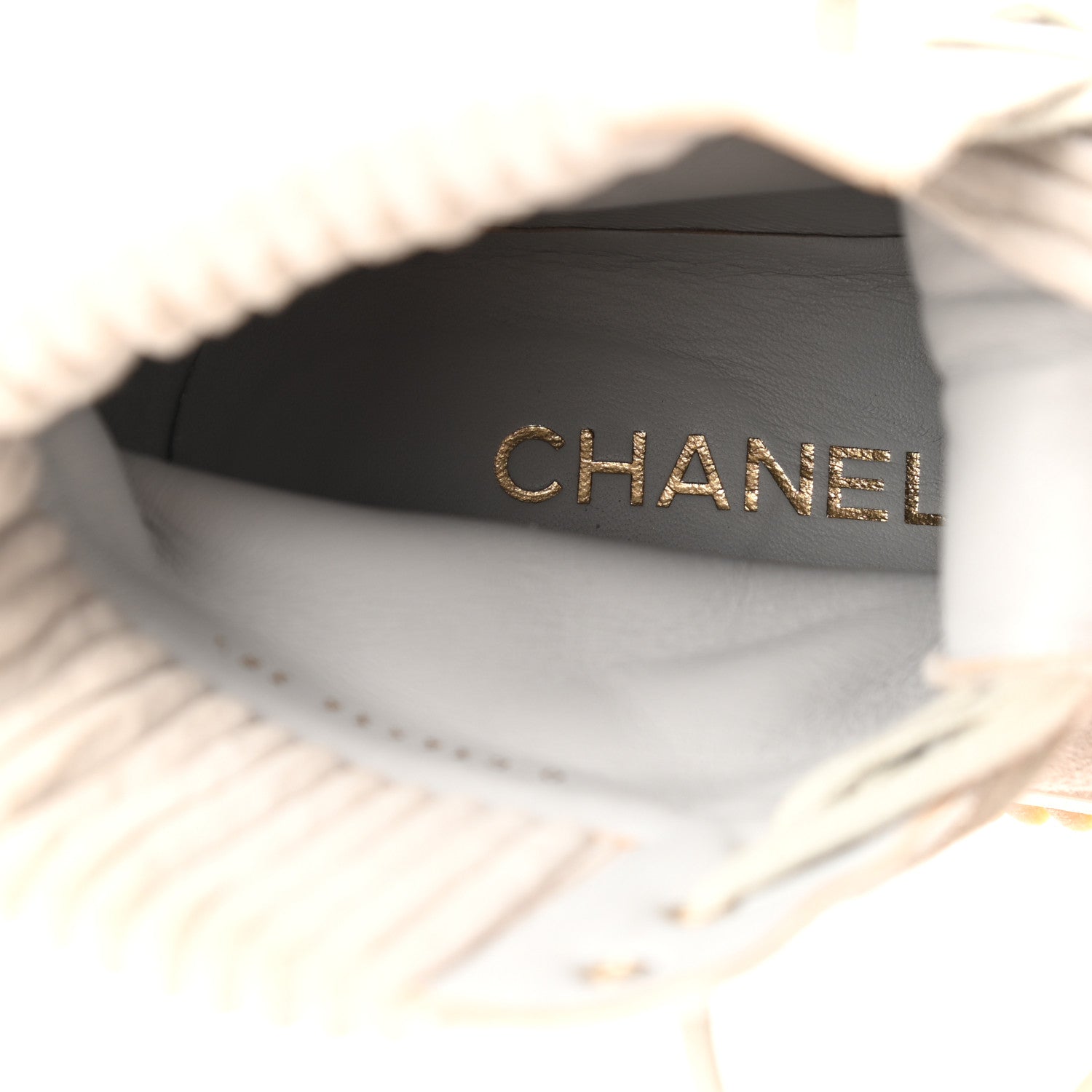 Chanel Suede Calfskin Velvet Quilted CC Combat Boots 38.5 Grey 7 of 8
