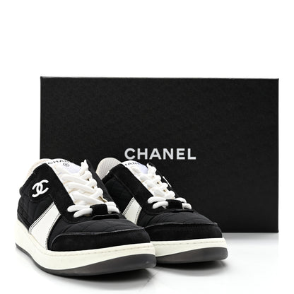 Chanel Suede Fabric Calfskin Womens CC Sneakers 35.5 Black White 12 of 12