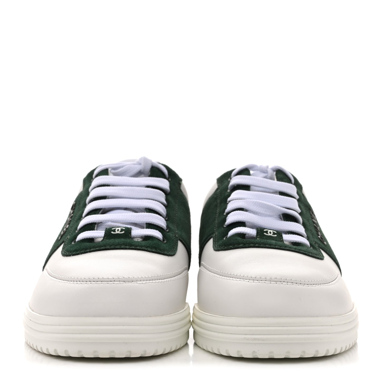 Calfskin Suede Calfskin Logo Womens Sneakers 37.5 White Dark Green