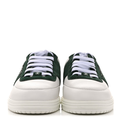 Chanel Calfskin Suede Calfskin Logo Womens Sneakers 37.5 White Dark Green 3 of 10