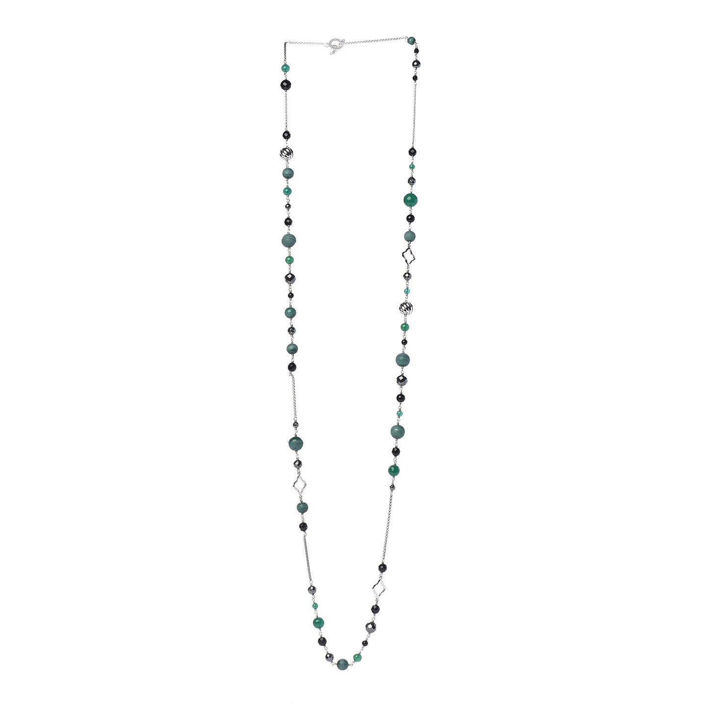 Sterling Silver Black Onyx Green Hematite Elements Chain Necklace