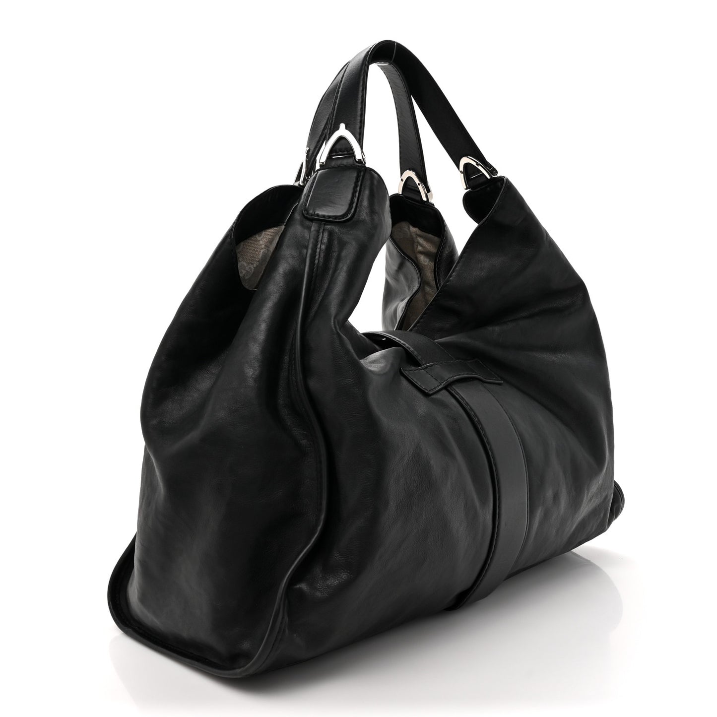 Calfskin Large Soft Stirrup Shoulder Bag Black