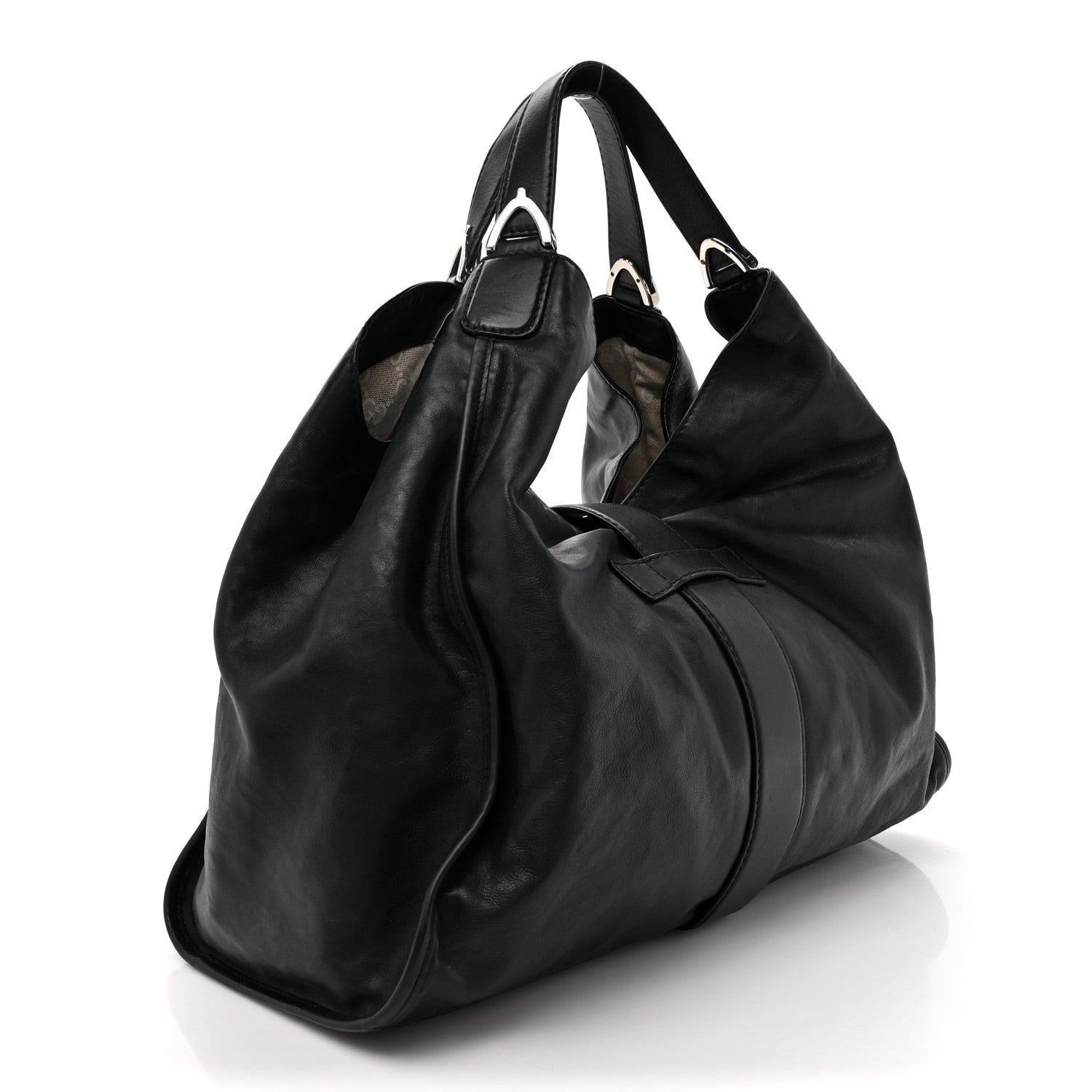 Gucci Calfskin Large Soft Stirrup Shoulder Bag Black 3 of 12