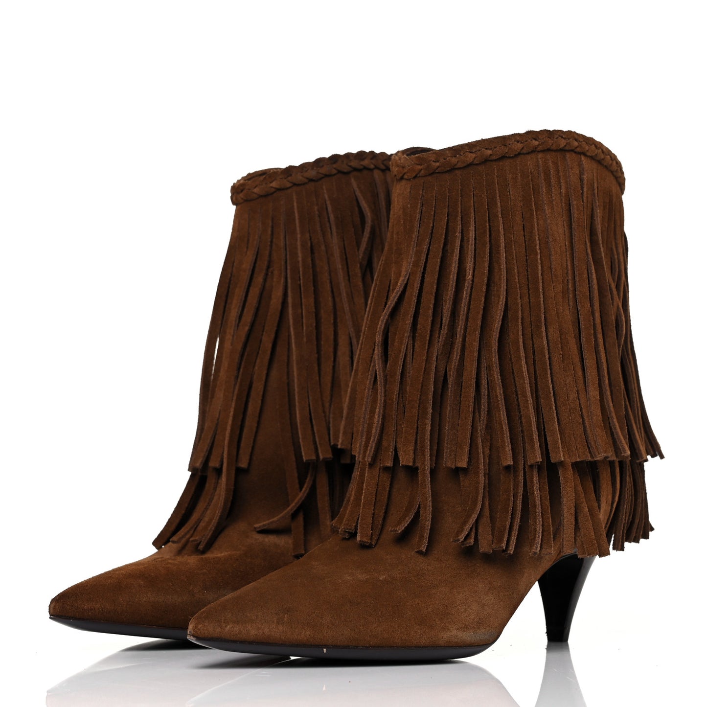 Suede Fringe Charlotte Ankle Boots 35 Tan