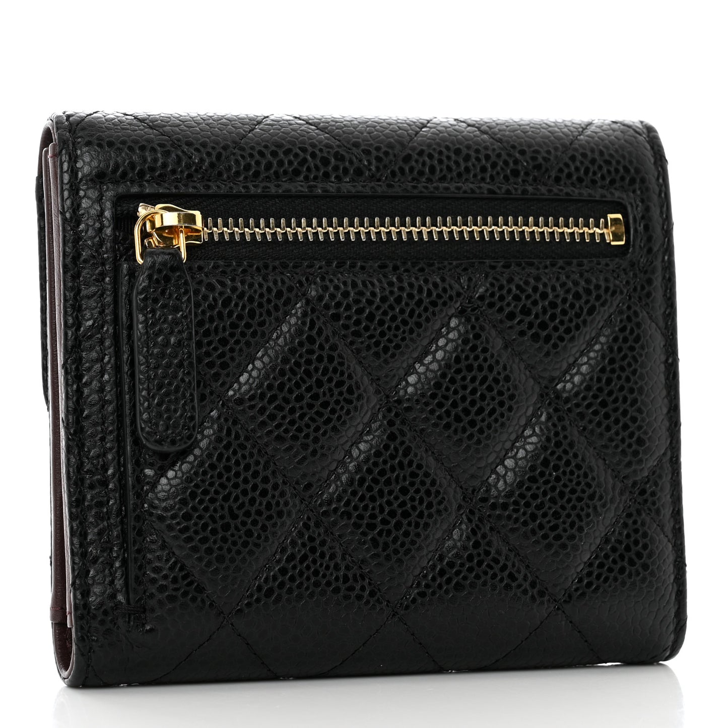 Caviar Quilted Compact Flap Wallet Black