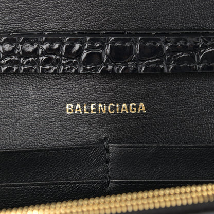 Balenciaga Shiny Calfskin Crocodile Embossed Hourglass Chain Bag Black 6 of 11