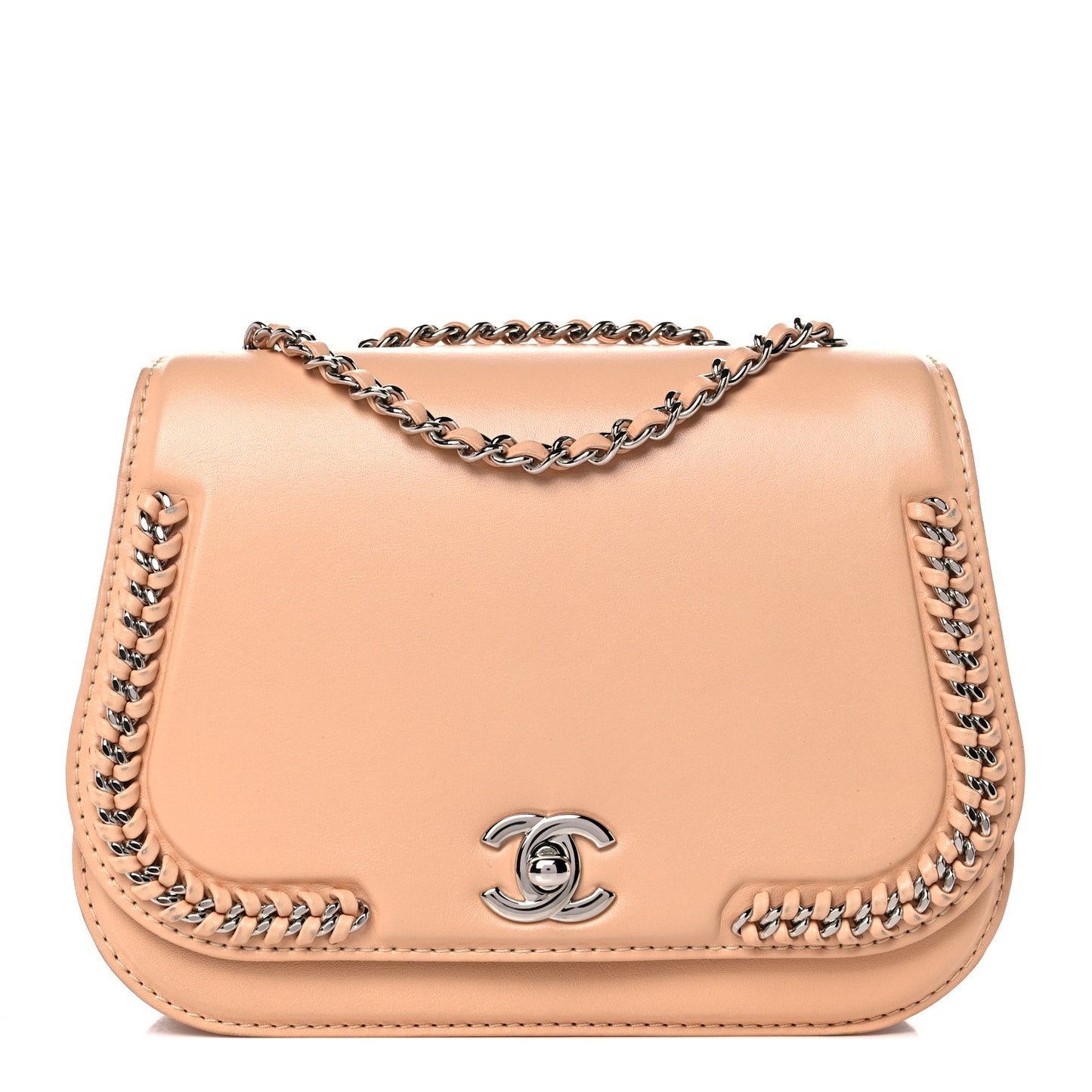 Calfskin Braided Small Chic Flap Light Beige