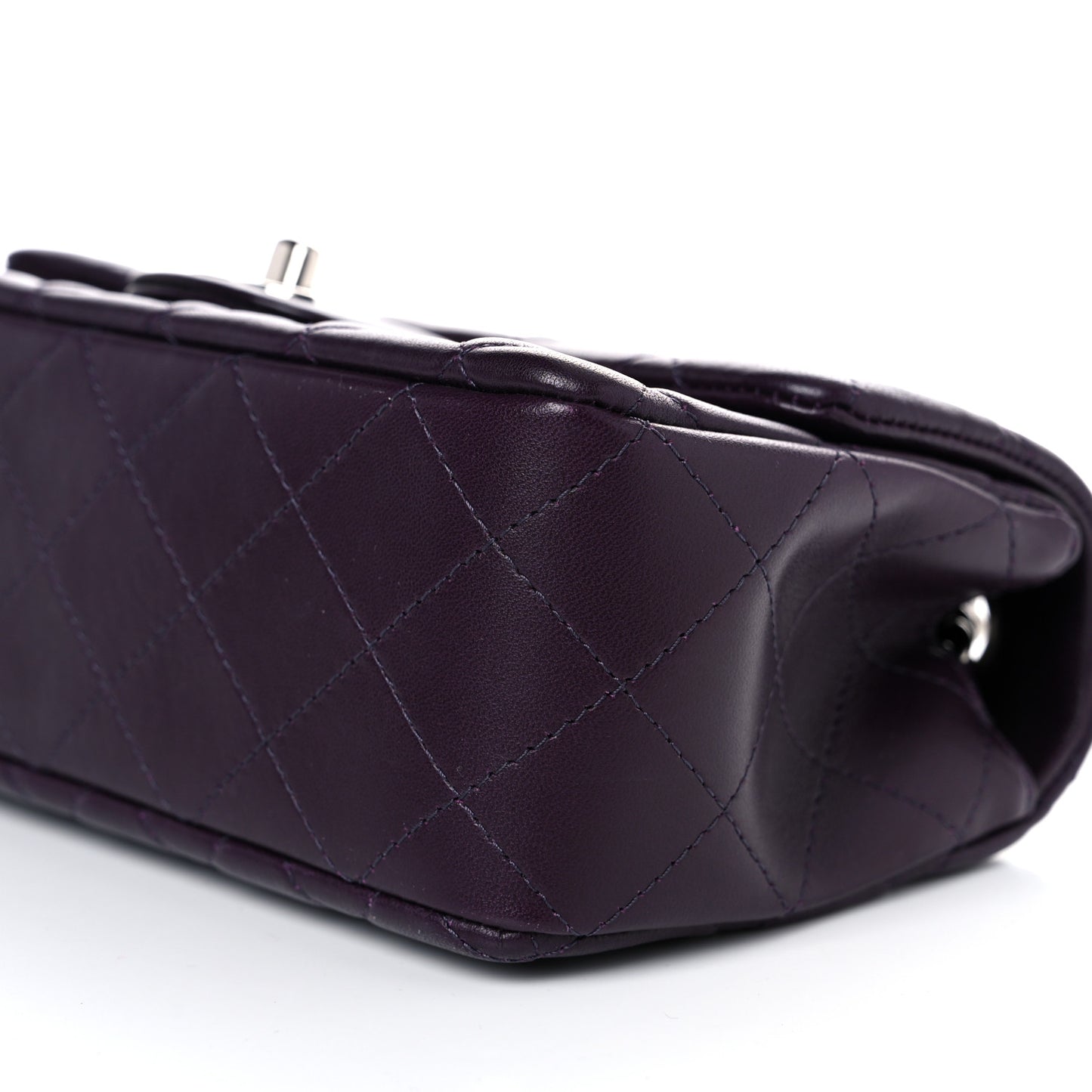 Lambskin Quilted Mini Rectangular Flap Dark Purple