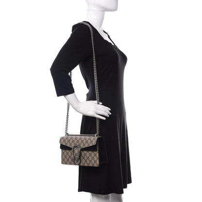 Gucci GG Supreme Monogram Suede Crystal Small Dionysus Shoulder Bag Beige Ebony Black 3 of 11
