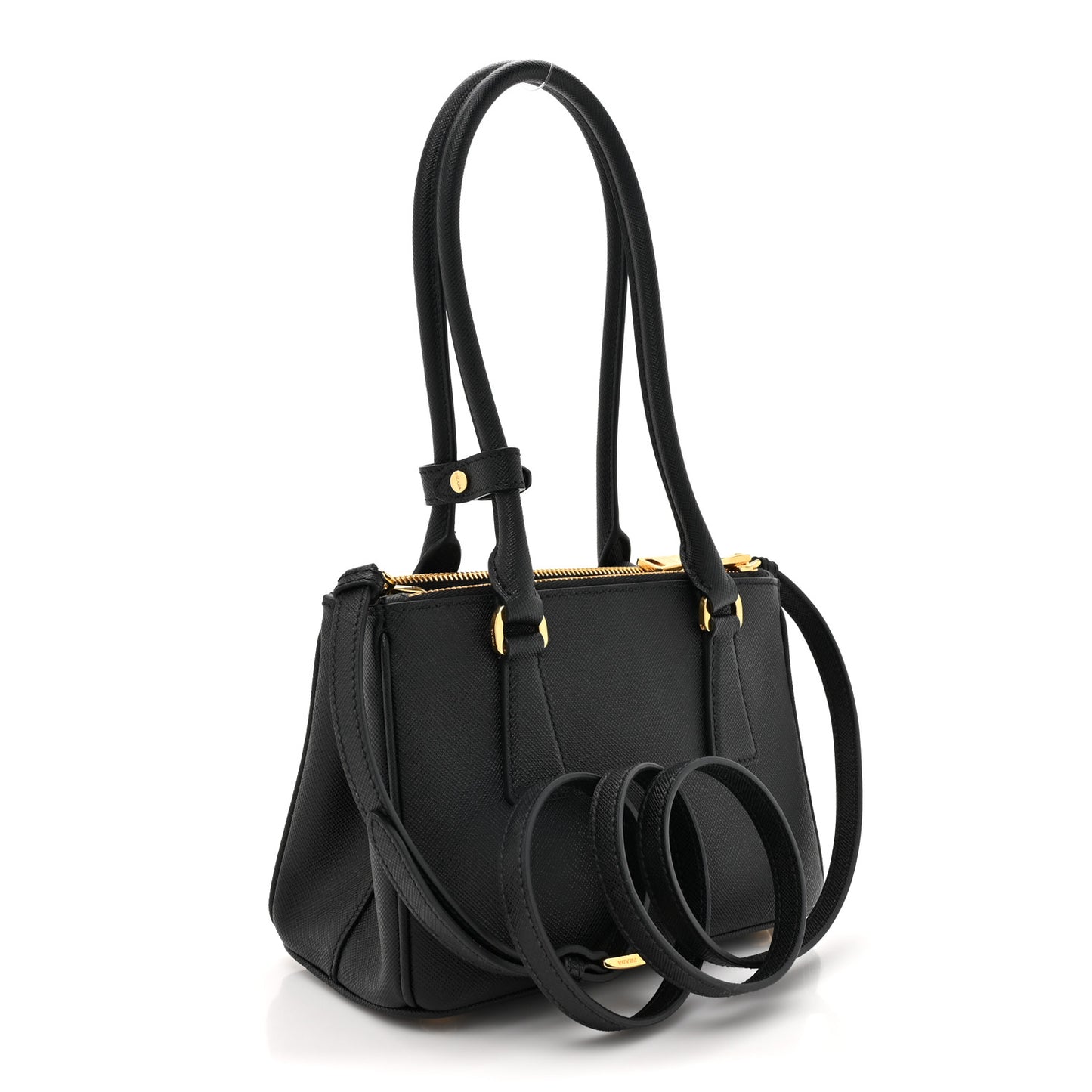 Saffiano Lux Mini Galleria Double Zip Shoulder Tote Black