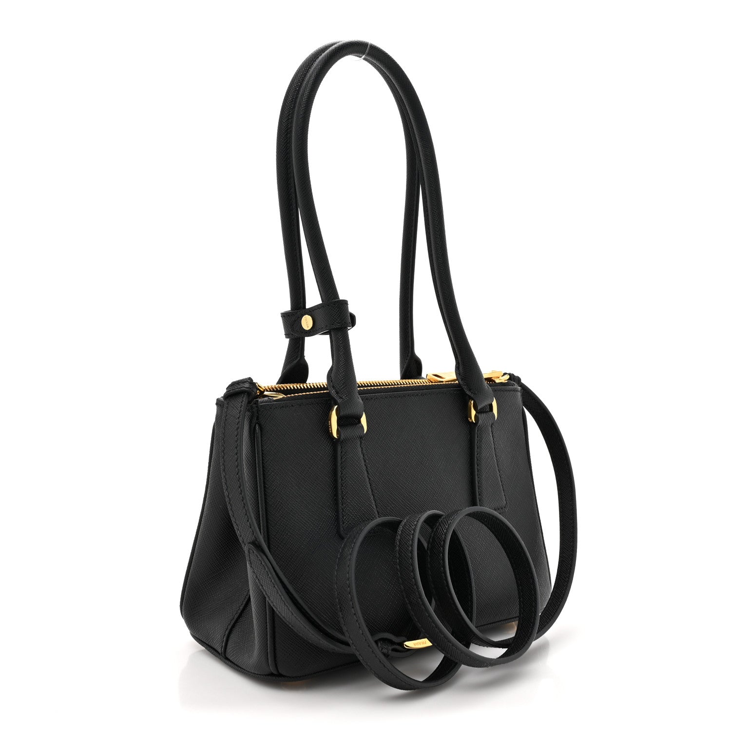 Prada Saffiano Lux Mini Galleria Double Zip Shoulder Tote Black 3 of 12