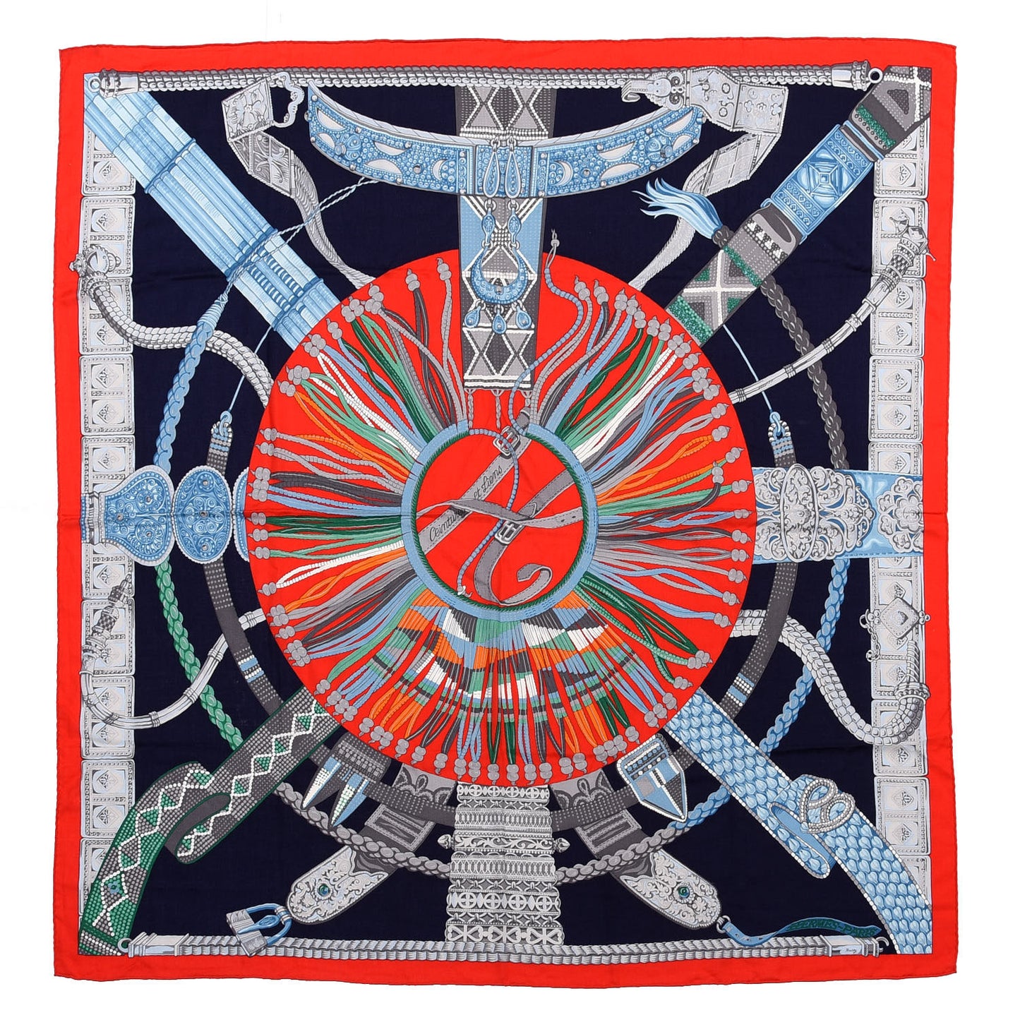 Cashmere Silk Ceintures Et Liens Shawl 140 Rouge Marine Bleu
