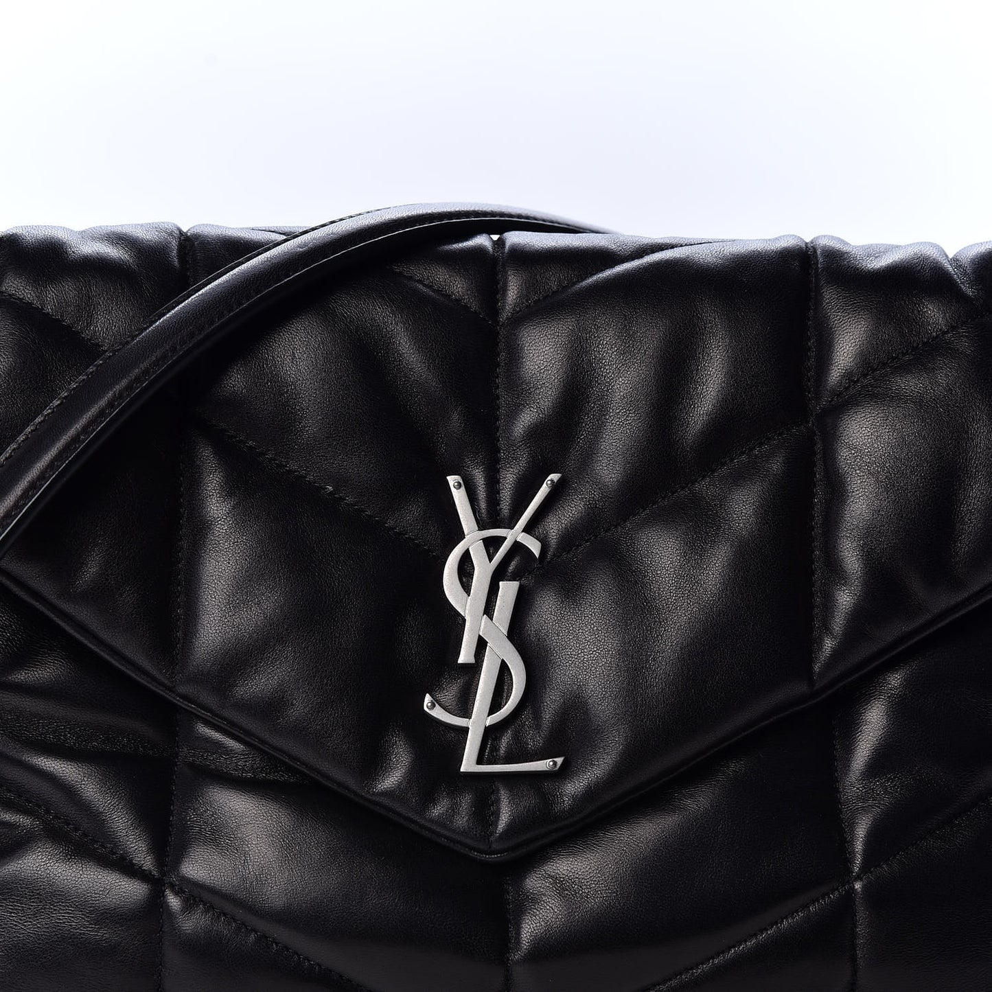 Lambskin Quilted Medium Loulou Puffer Monogram Chain Satchel Black