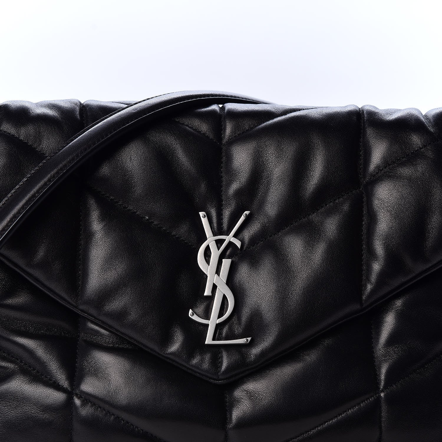 Saint Laurent Lambskin Quilted Medium Loulou Puffer Monogram Chain Satchel Black 10 of 10