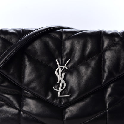 Saint Laurent Lambskin Quilted Medium Loulou Puffer Monogram Chain Satchel Black 10 of 10