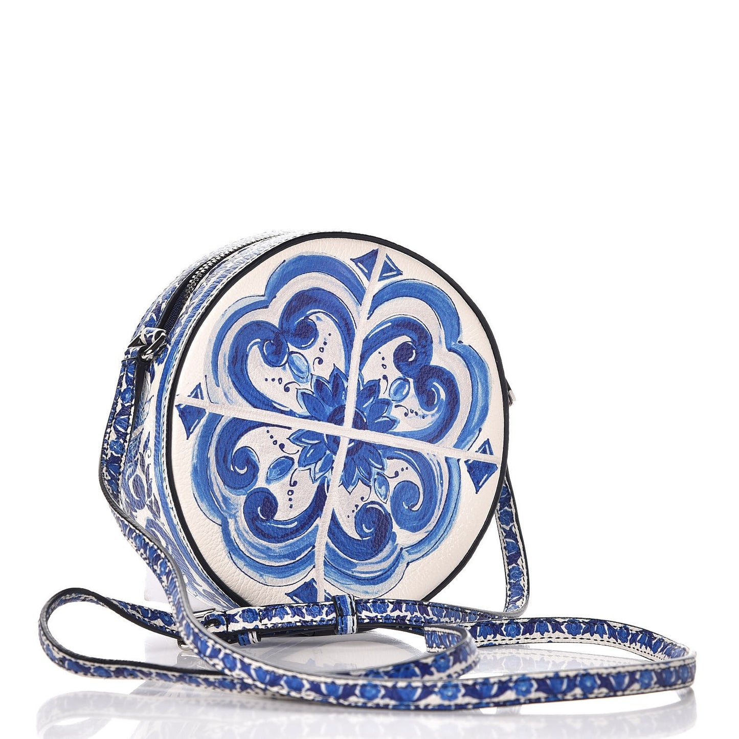 Calfskin Majolica Print Crossbody Blue White