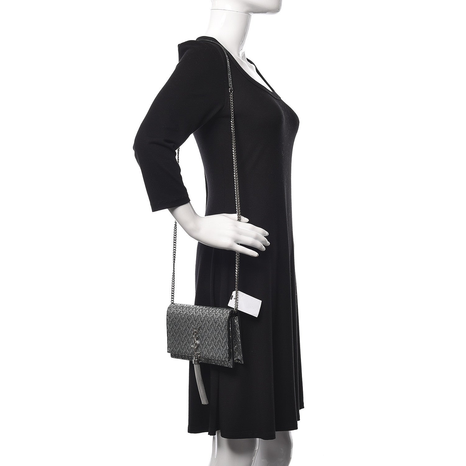 Saint Laurent Metallic Calfskin Classic Monogram Kate Tassel Chain Wallet Black Argento 1 of 9